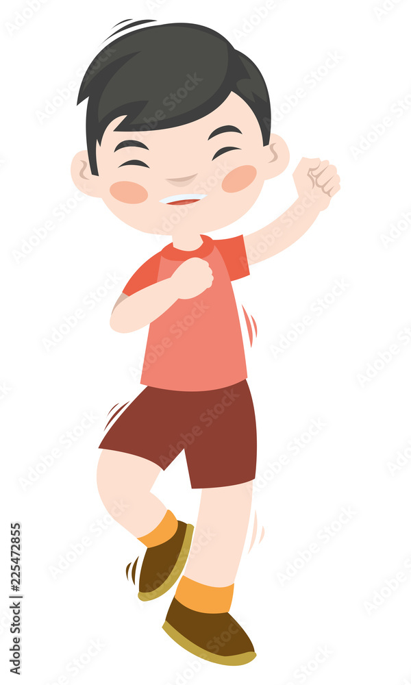 Cartoon of cute kids dancing and he look happy Cartoon of cute kids dancing and he look happy