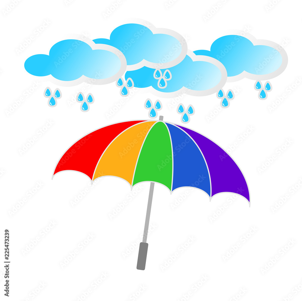 Umbrella icon with cloud and rain. Rain protection symbol. Flat design style. Umbrella icon with cloud and rain. Rain protection symbol. Flat design style.