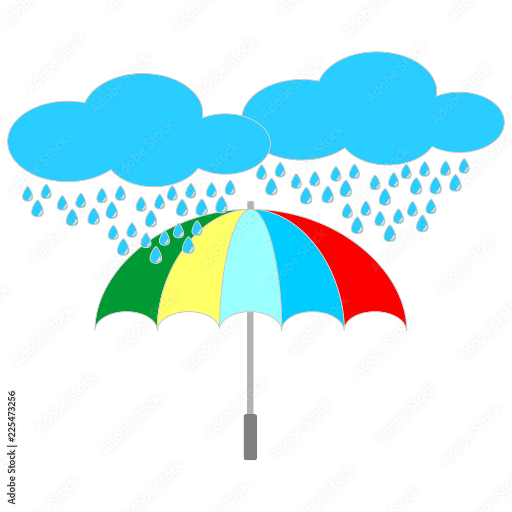 Umbrella icon with cloud and rain. Rain protection symbol. Flat design style. Umbrella icon with cloud and rain. Rain protection symbol. Flat design style.