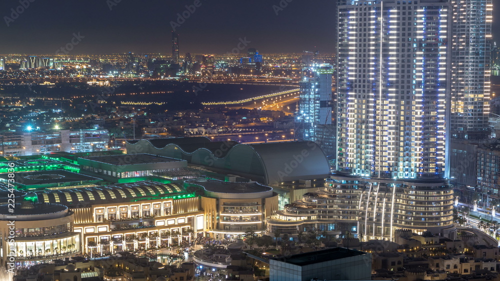 Obraz premium Dubai downtown night aerial timelapse