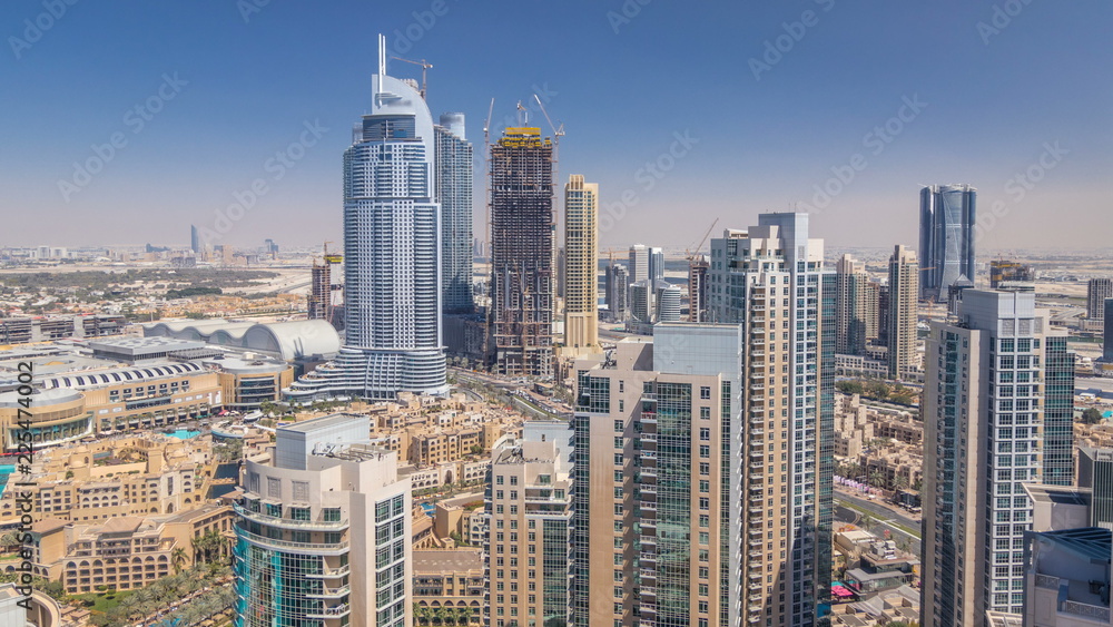 Dubai downtown at sunny day timelapse