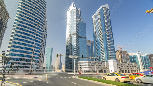 Amazing view of Dubai Skyline timelapse hyperlapse. Residential and Business Skyscrapers in Downtown © neiezhmakov