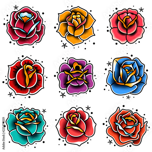 old school tattoo roses set