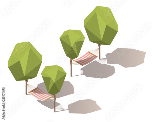 Isometric hammock between two trees. Vector isometric illustration with shadows.