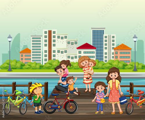 Parent and children at the park