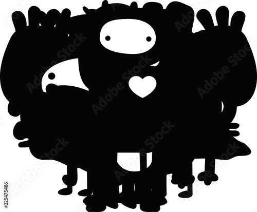 Black cartoon cute monster vector