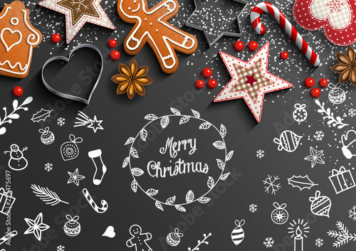 Christmas theme with white doodles and decorations