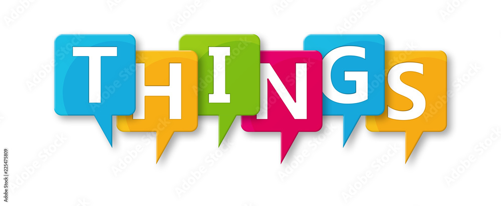 Things - letters written in beautiful boxes on white background