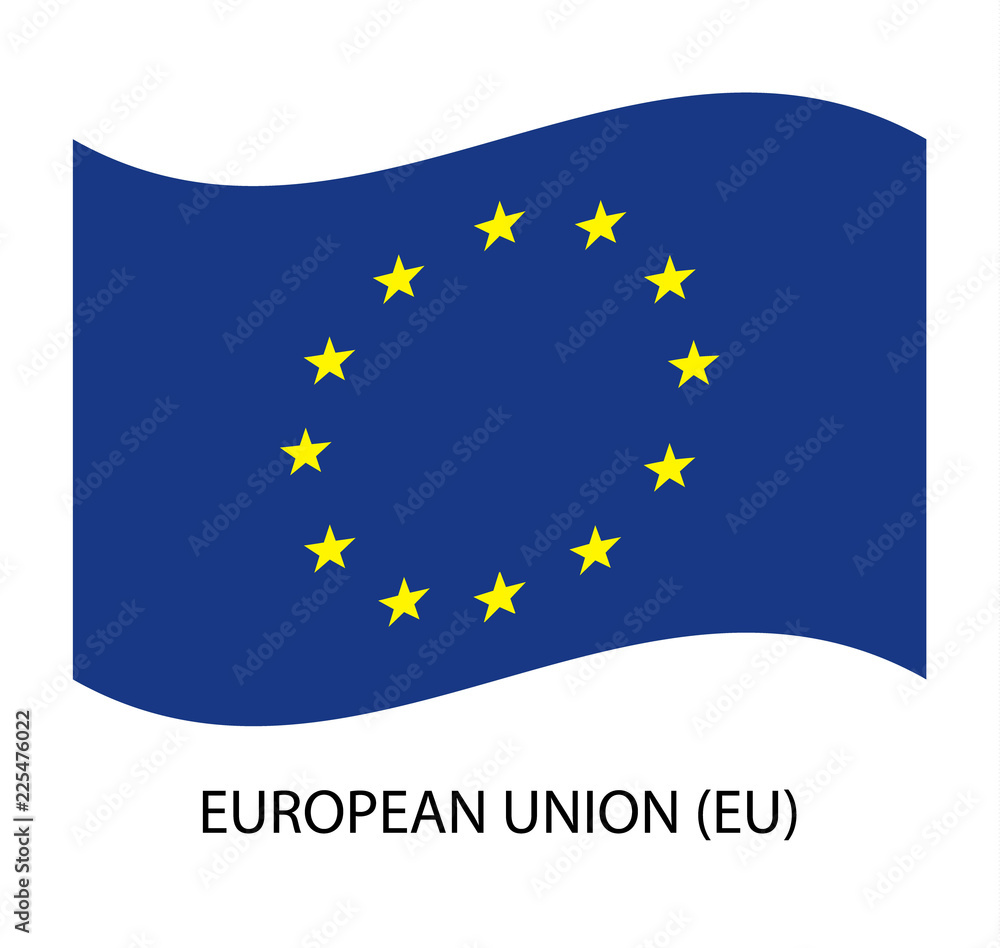 European Union flag waving form on gray background.