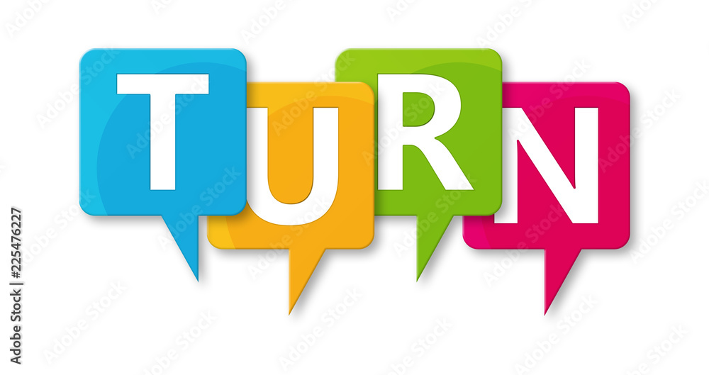 Turn - letters written in beautiful boxes on white background Turn - letters written in beautiful boxes on white background