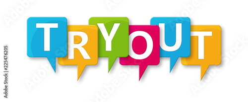 Tryout - letters written in beautiful boxes on white background