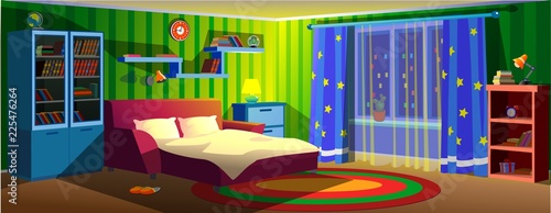 Interior sofa. Bed in the room. Light of a night lamp