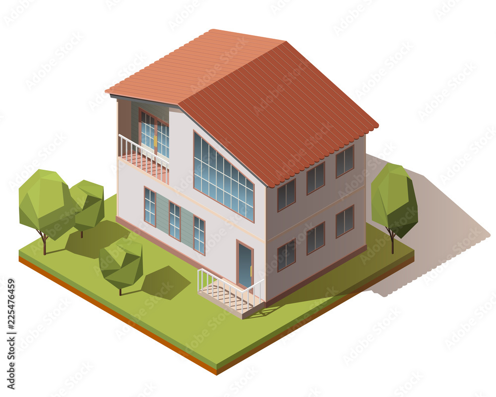 Vector isometric infographic element representing suburban building. House isometric vector icon. Isometric image of a private house. Vector isometric infographic element representing suburban building. House isometric vector icon. Isometric image of a private house.