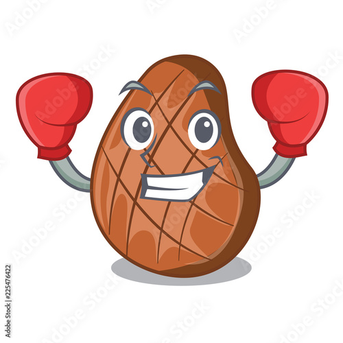 Boxing grilled beef steak on plate cartoon