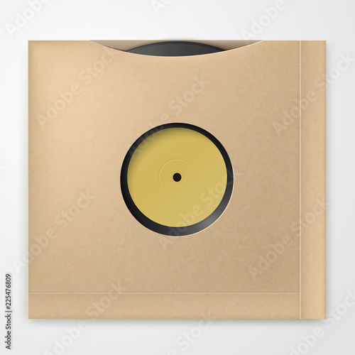 Realistic Vinyl Record with carton Cover. Retro design. Front view
