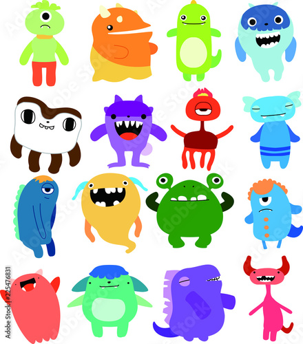 cartoon cute monster vector set