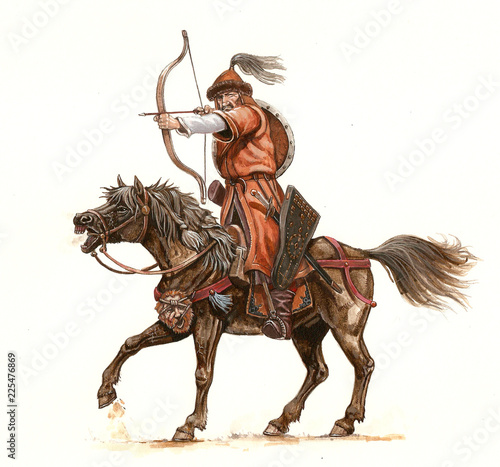 Canvas Print Magyar (hungarian) archer at the Battle of Lechfeld