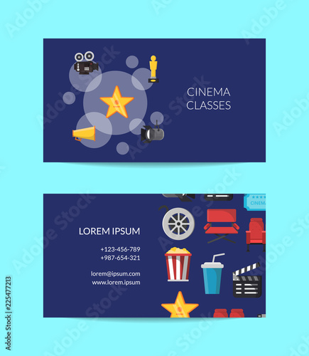 Vector flat cinema icons business card template for talent agency or cinema school illustration