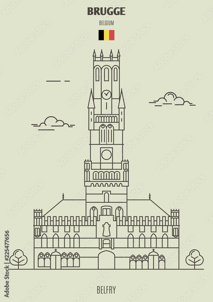 Belfry in Brugge, Belgium. Landmark icon Belfry in Brugge, Belgium. Landmark icon