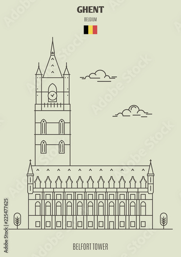 Belfort Tower in Ghent, Belgium. Landmark icon