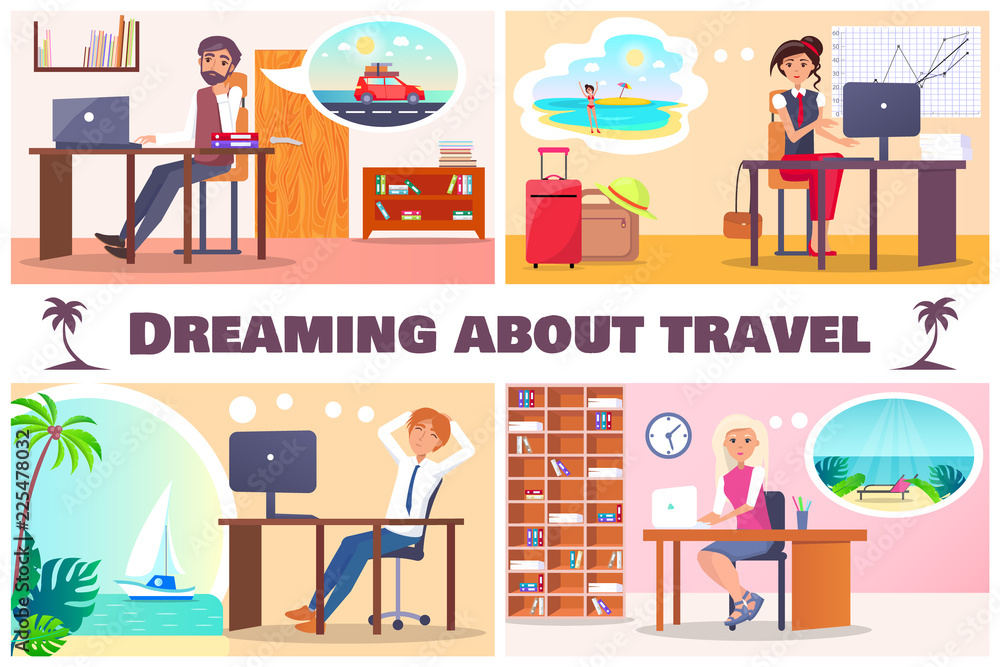 Dreaming About Travel Set of Vector Illustrations