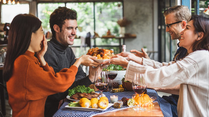 Group of people celebrating on thanksgiving day