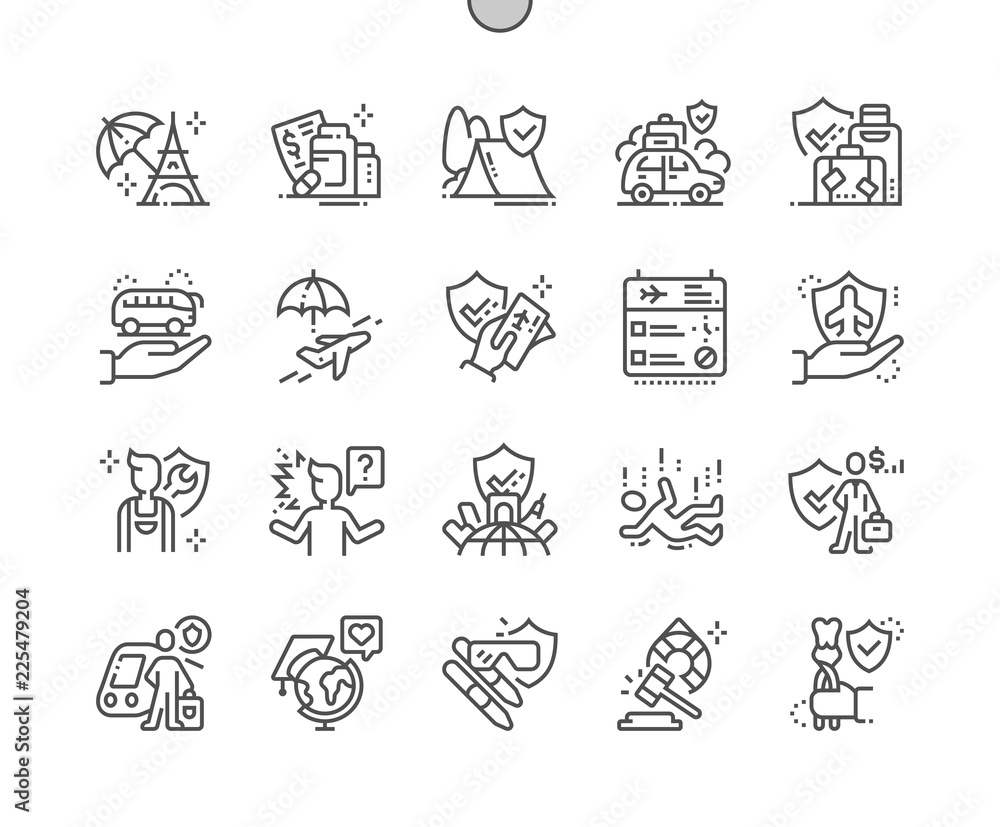 Travel insurance Well-crafted Pixel Perfect Vector Thin Line Icons 30 2x Grid for Web Graphics and Apps. Simple Minimal Pictogram