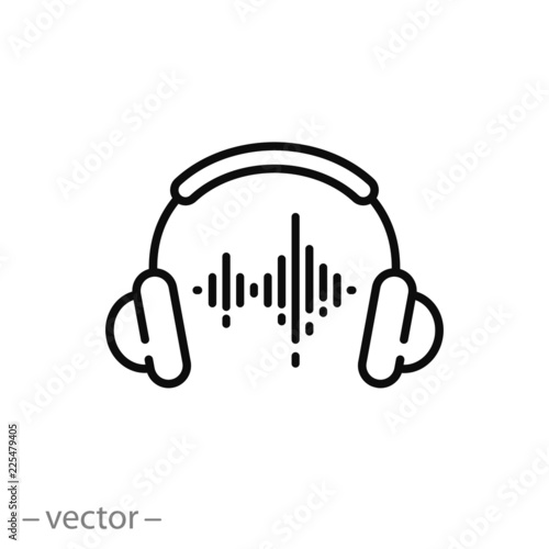 headphones with sound wave icon, music play line sign - vector illustration eps10