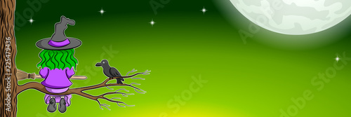 witch sitting on a branch enjoying the full moon