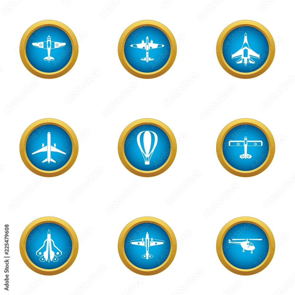 Air flight icons set. Flat set of 9 air flight vector icons for web isolated on white background