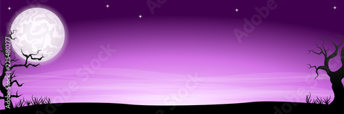 eerie halloween night background banner with a full moon