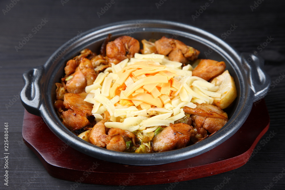 Korean grilled chicken with cheese Dak Galbi Korean grilled chicken with cheese Dak Galbi