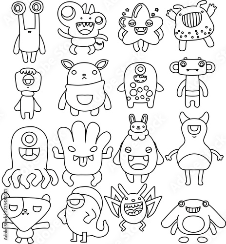 White cartoon cute monster vector set