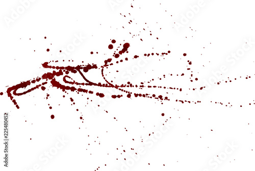 Realistic bloody splatters. Drop and blob of blood. Bloodstains. Isolated. Vector illustration isolated on white background. Red puddles