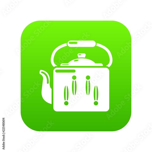 Kettle retro icon green vector isolated on white background