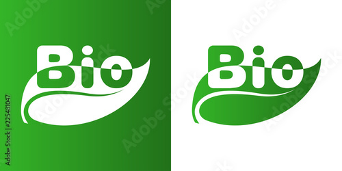 Logotipo Bio espacio negativo en hoja en verde y blanco