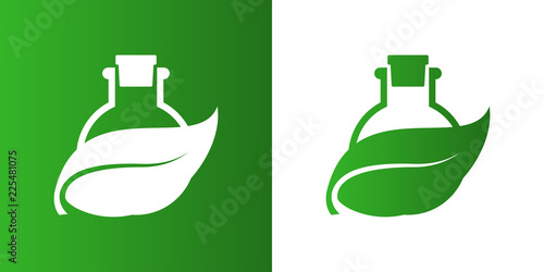 Logotipo probeta circular con hoja en verde y blanco