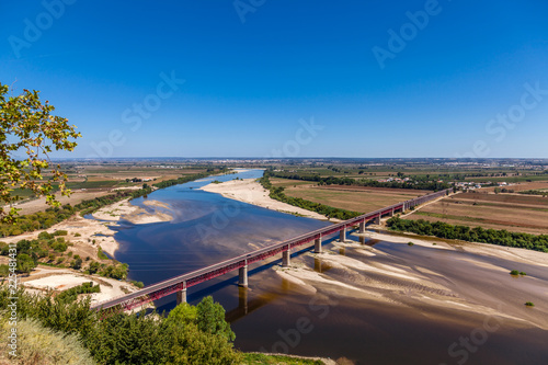 Santarem, Portugal. Ponte Dom Luis I Bridge, Tagus River and Leziria fields the fertile alluvial plain of Ribatejo,. Seen from Portas do Sol viewpoint