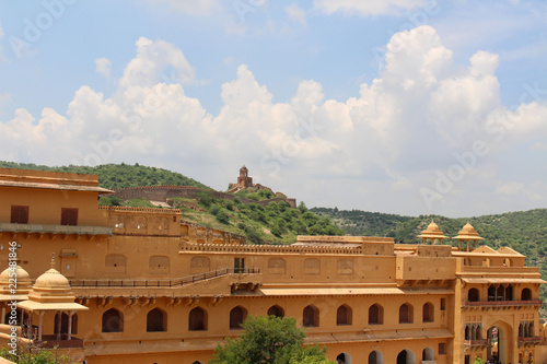 The long wall surrounding Amer Fort. One of six Hill Forts of Rajasthan