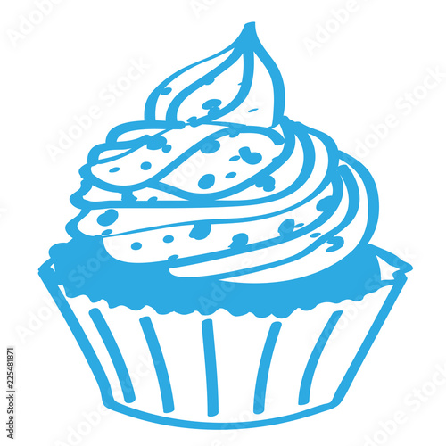Handgezeichneter Cupcake in blau