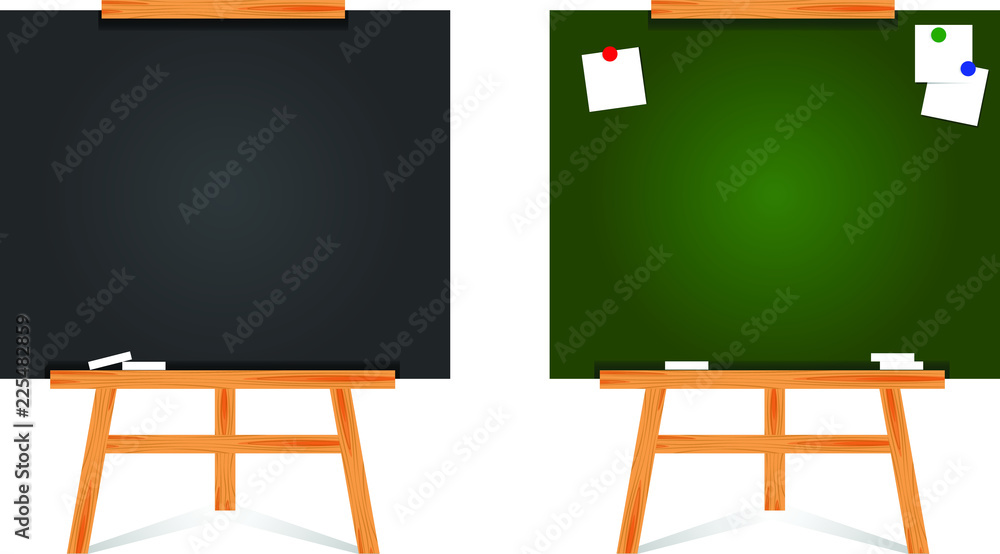 Set of flat design blackboard background and wooden frame. Empty clean with  scratches green chalkboard. Modern easel isolated on white background.  Vector illustration Stock Vector | Adobe Stock