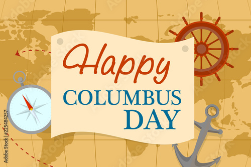 World map columbus day concept background. Flat illustration of world map columbus day vector concept background for web design