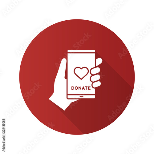 Smartphone donation app flat design long shadow glyph icon