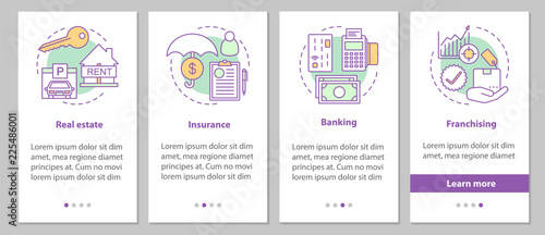 Commercial services onboarding mobile app page screen with linear concepts