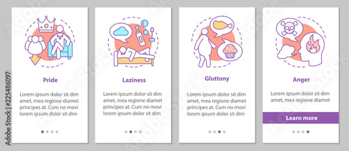Foto Deadly sins onboarding mobile app page screen with linear concep