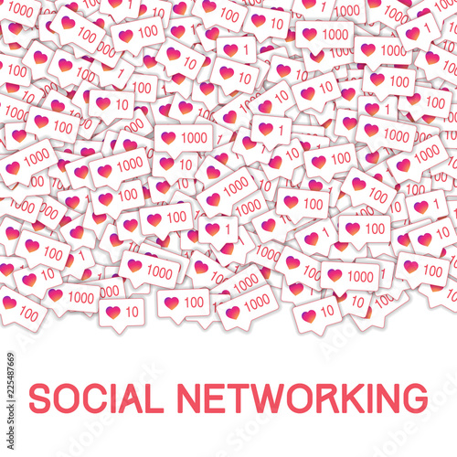 Social media icons. Social networking concept. Falling gradient like counter. Top gradient square el