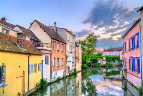 Sunset above the Blaise river in Dreux, France