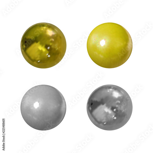 Vector Set of Realistic Golden and Silver Balls Isolated.