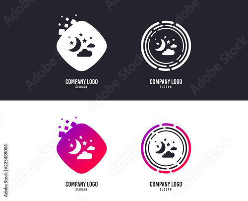 Logotype concept. Moon, clouds and stars icon. Sleep dreams symbol. Night or bed time sign. Logo design. Colorful buttons with icons. Vector