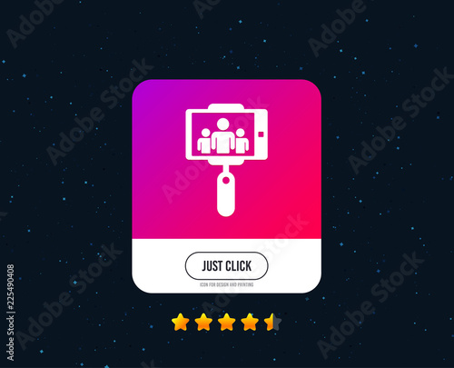 Monopod selfie stick icon. Self portrait with group of people. Web or internet icon design. Rating stars. Just click button. Vector